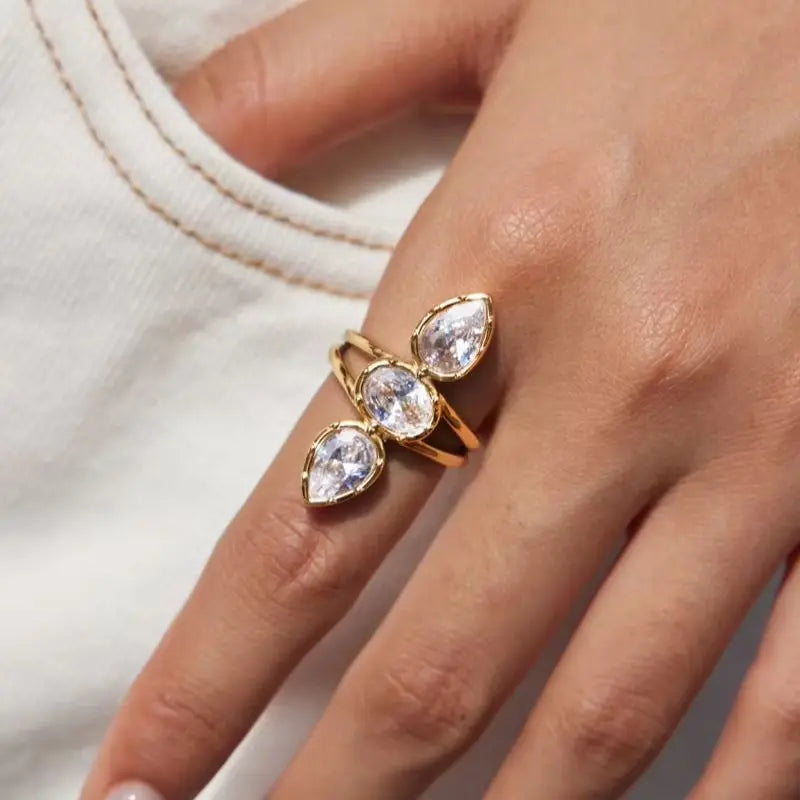 KIKA Luxury Geometric Zircon Open Rings Minimalist 18K Gold PVD Plated Stainless Steel 316L