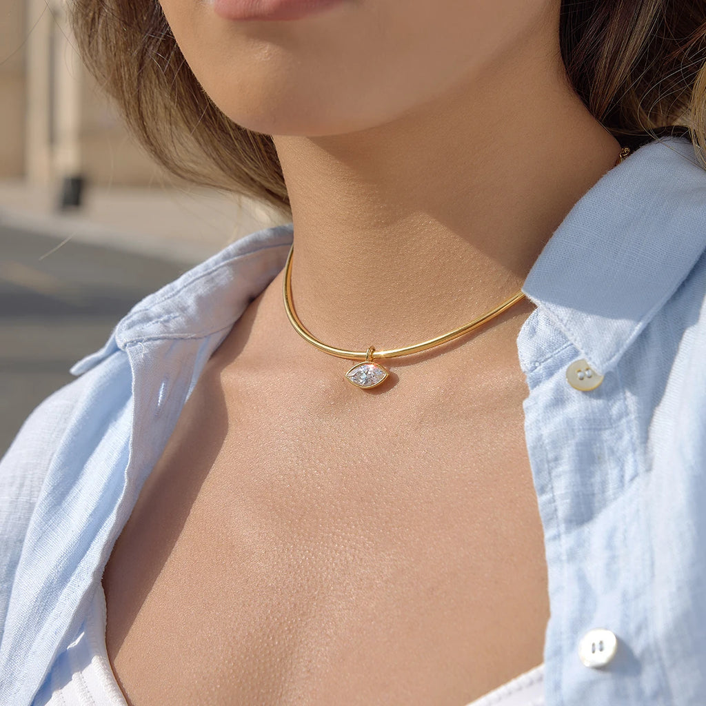 Classic Gold Color Geometric White Zircon Choker Necklace