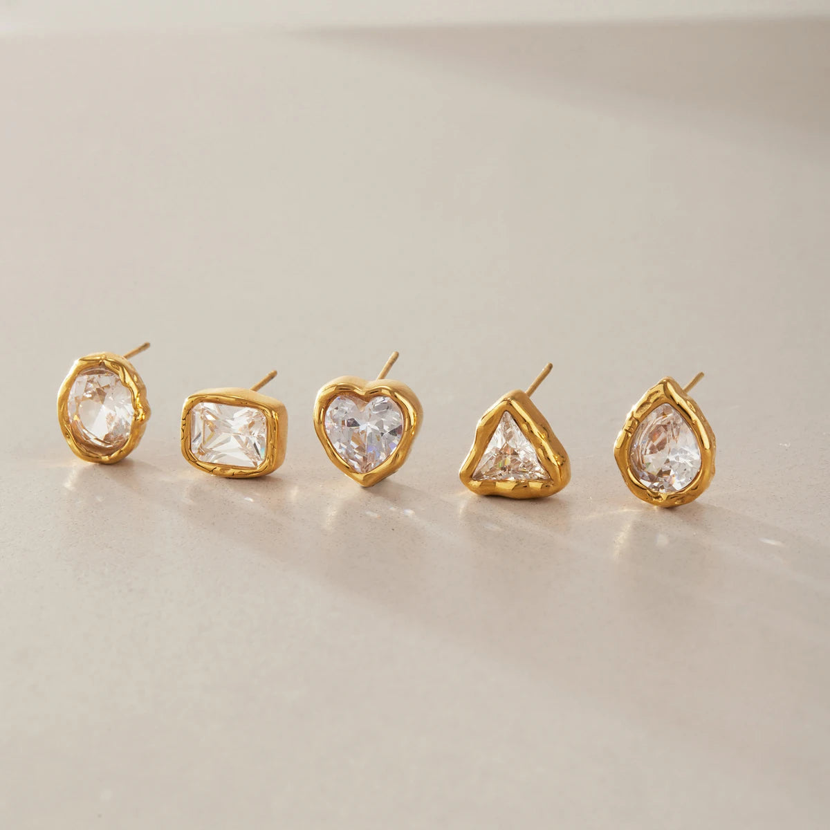 Kika Classic Geometric Cubic Zirconia Stud Earrings 18K Gold Plated Stainless Steel 316L