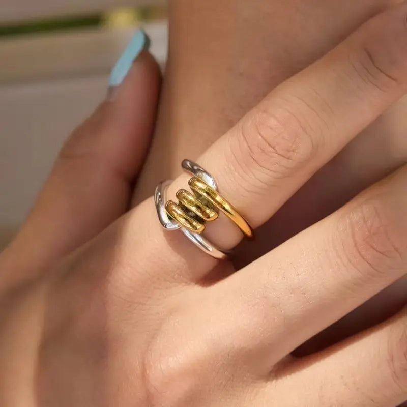 KIKA Mixed Color Multilayer Twisted Rings  PVD Plated Stainless Steel 316L