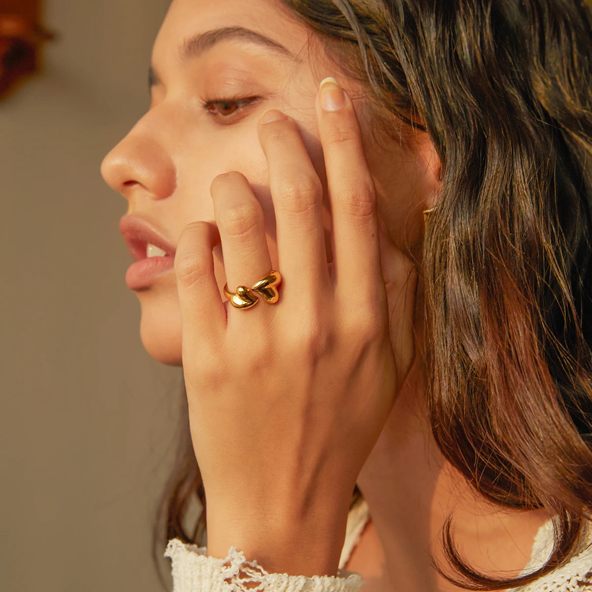 Kika Stainless Steel 18k Gold Color asymmetric heart shaped open ring