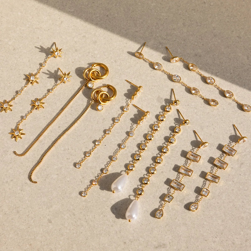 KIKA Delicate Zircon Long Drop Earring 18K Gold PVD Plated Stainless Steel 316L