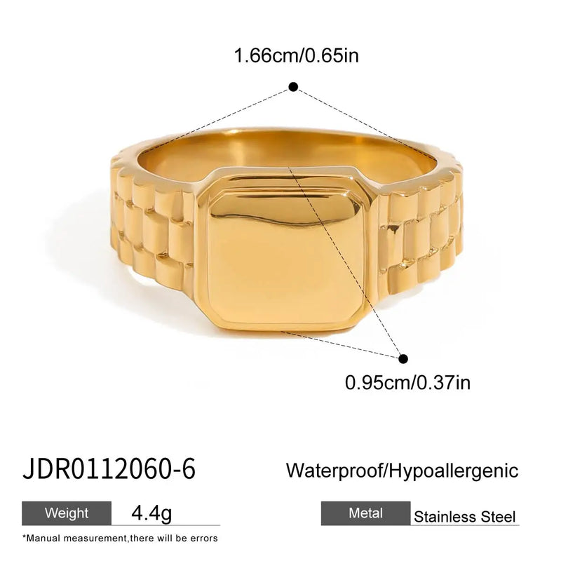 Kika Minimalist Geometric Watch Ring 18K Gold Color Plated Stainless Steel Texture Strap Ring