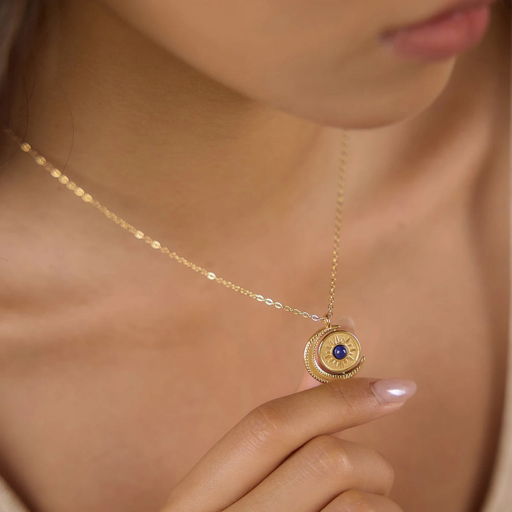 Kika Rotatable Moon Sun Pendant Necklace