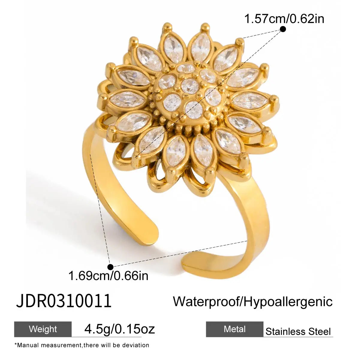 Classic White Rhinestone Zircon Flowers Open Ring