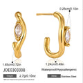 Kika Delicate White Horse Eye Zircon Wave C-Shaped Earrings