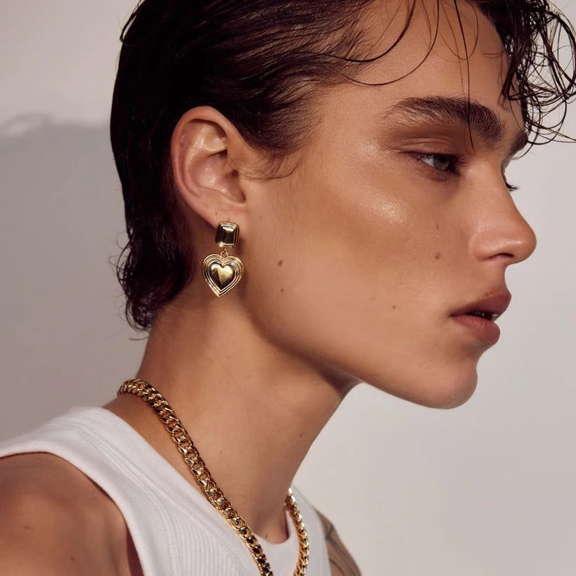 Kika Fashion Two Tone Heard Drop Earrings
