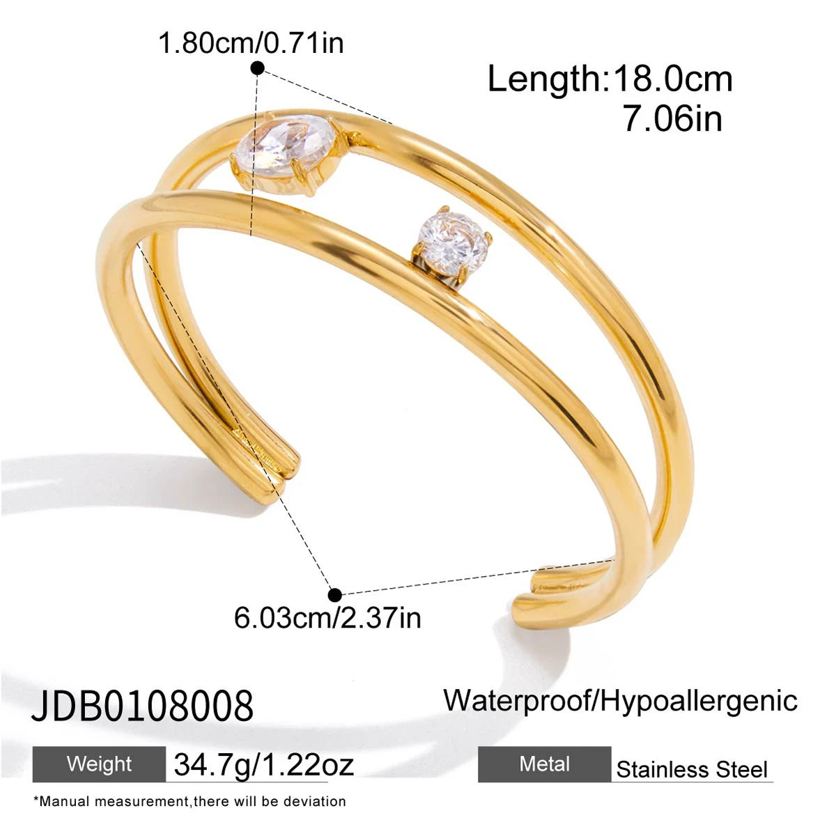 Kika Minimalist Round White Zircon Double Layer Hollow Bracelet