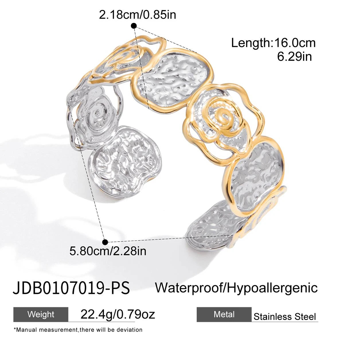 KIKA Unique Stainless Steel 316L Metal Wide Cuff Open Bracelet Bangle  PVD Plated Waterproof