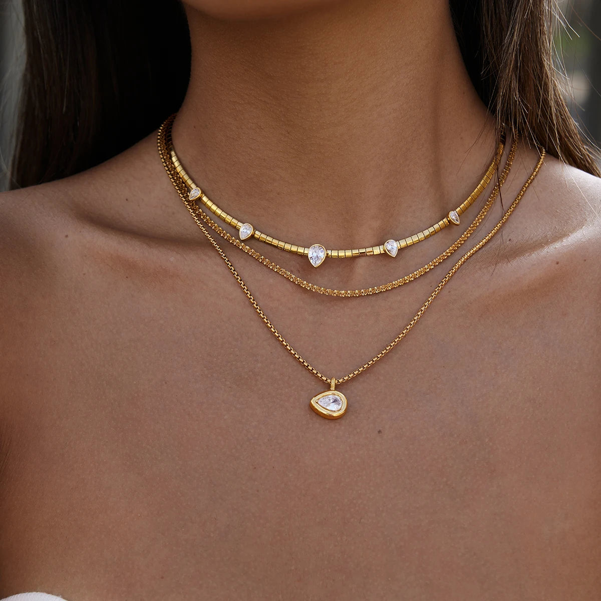 Kika Water Drop Zircon Pendant Necklace 18K Gold PVD Plated Stainless Steel 316L