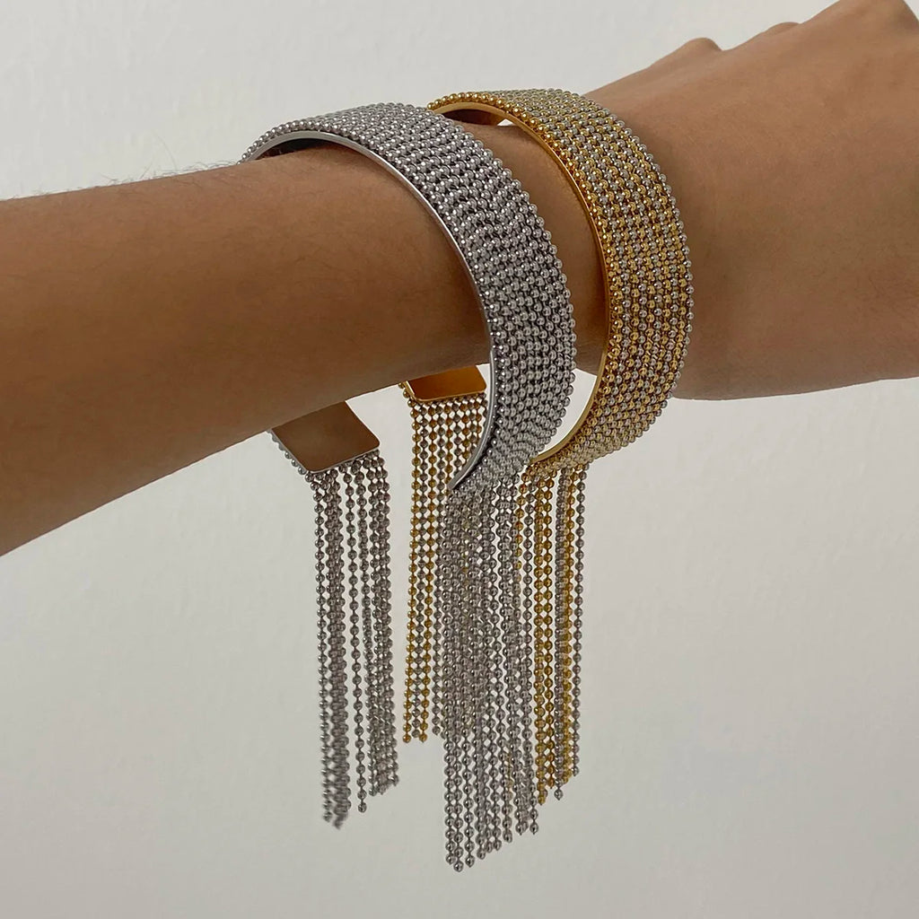KKA Personality Tassel Cuff Bracelet Bangle Gold And Silver Color Blocked Chain Bracelet Women's