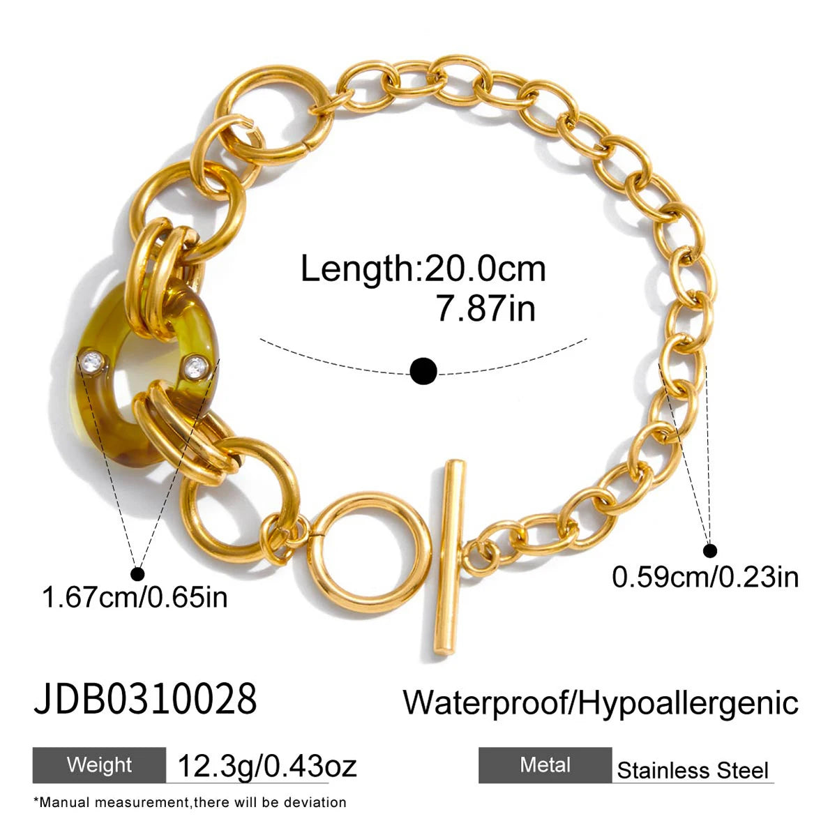 Vintage Large And Small Circular Rings Bracelet With Amber Resin Ring