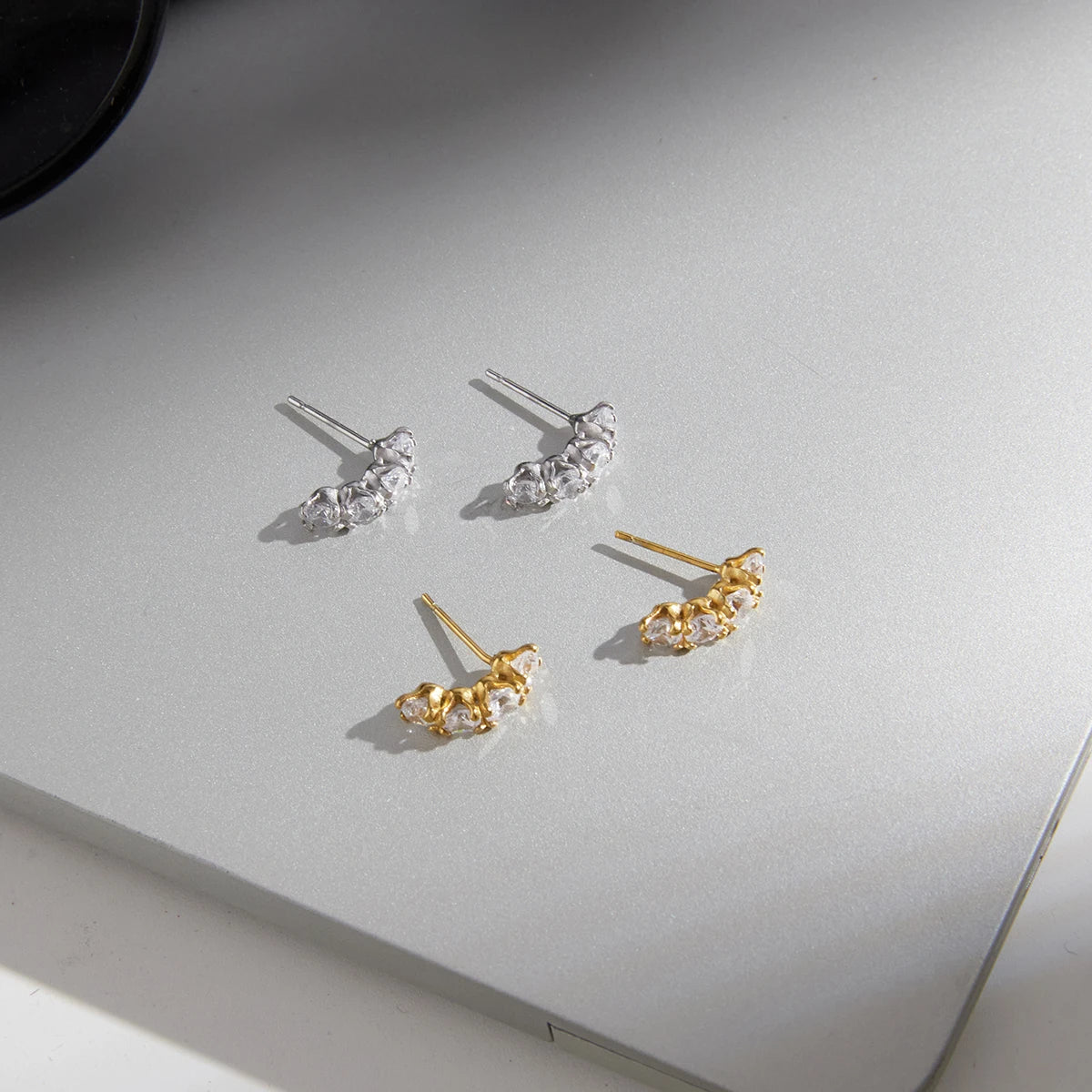 Kika Delicate Full Zircon C Shape Stud Earrings 18K Gold PVD Plated Stainless Steel 316L