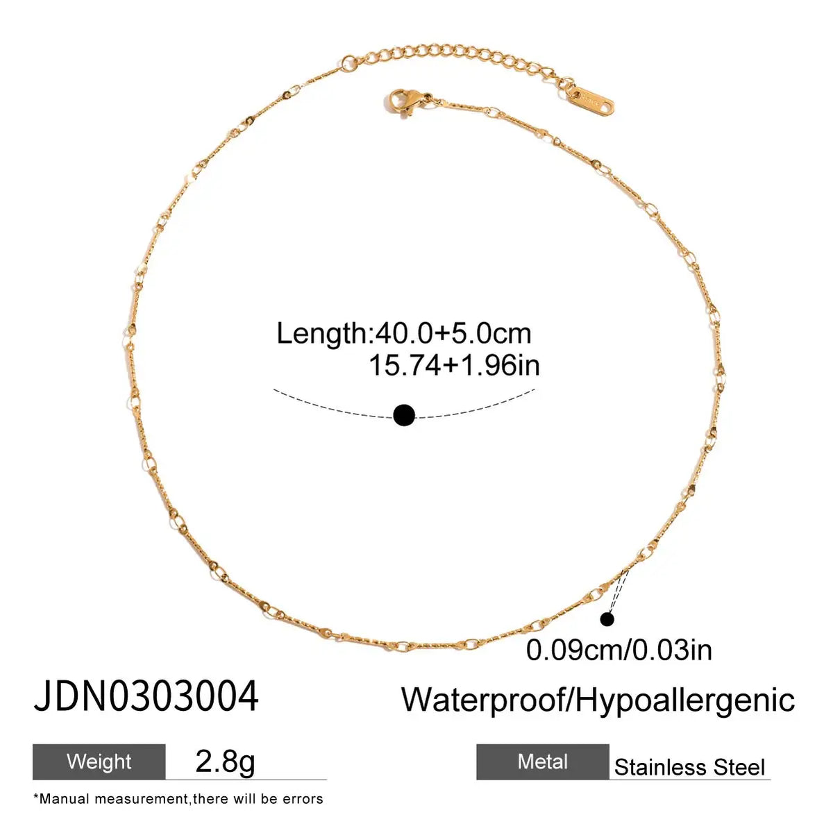 Kika Minimalist Classic 18K Gold Color Plated Inlay White Zircon Paperclip Necklace