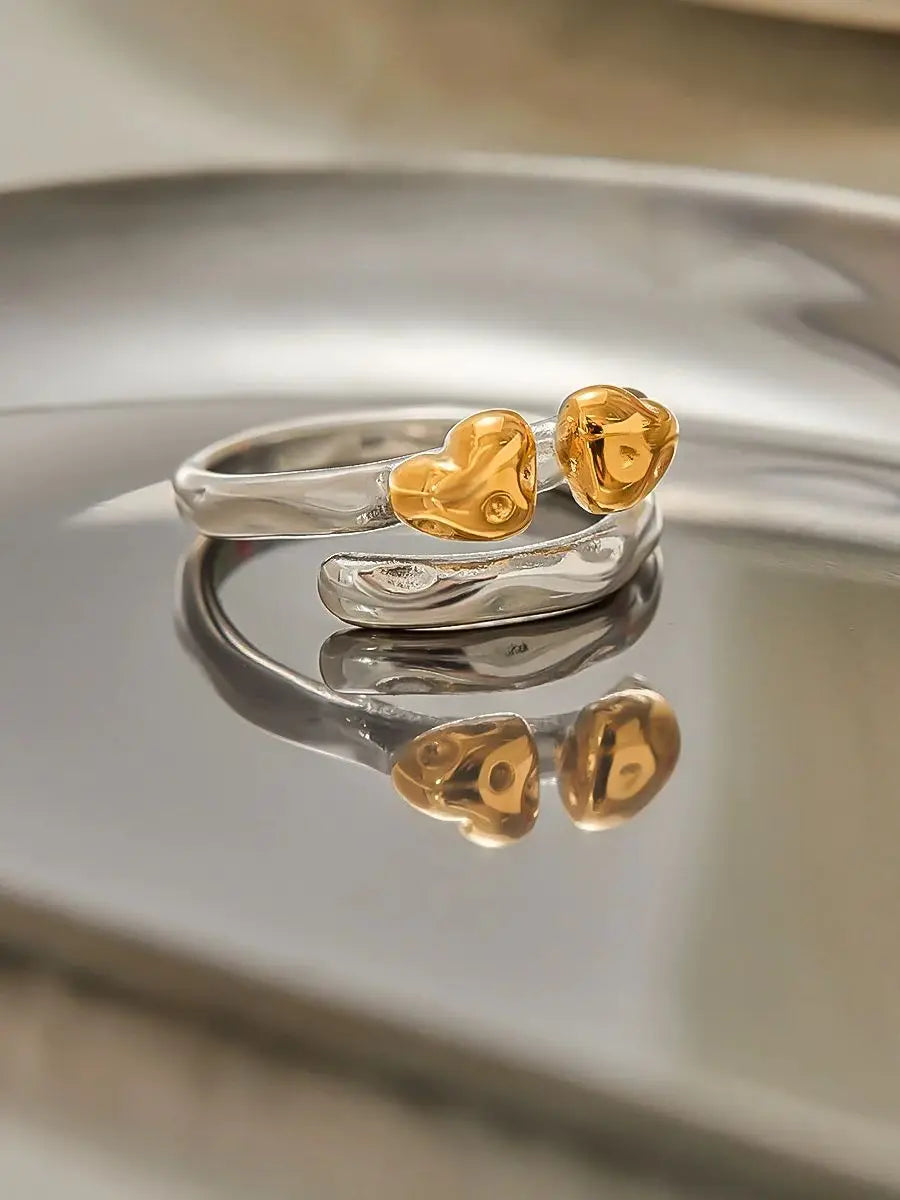 Minimalist Stainless Steel Two tone Line Heart Shaped Ring