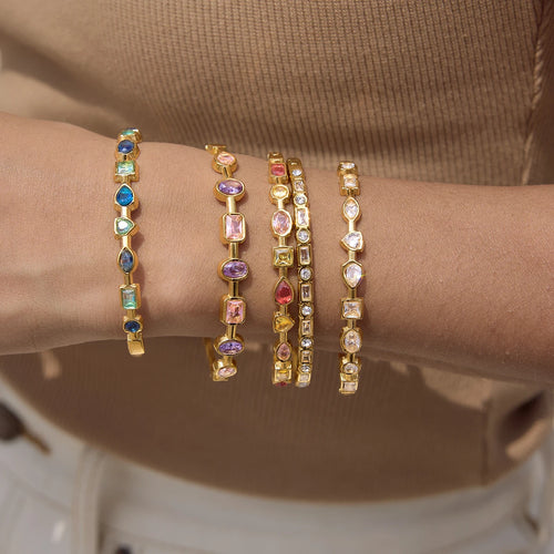 Kika Delicate Blue Pink Geometric Shape Splicing Colored Zircons  Bracelet