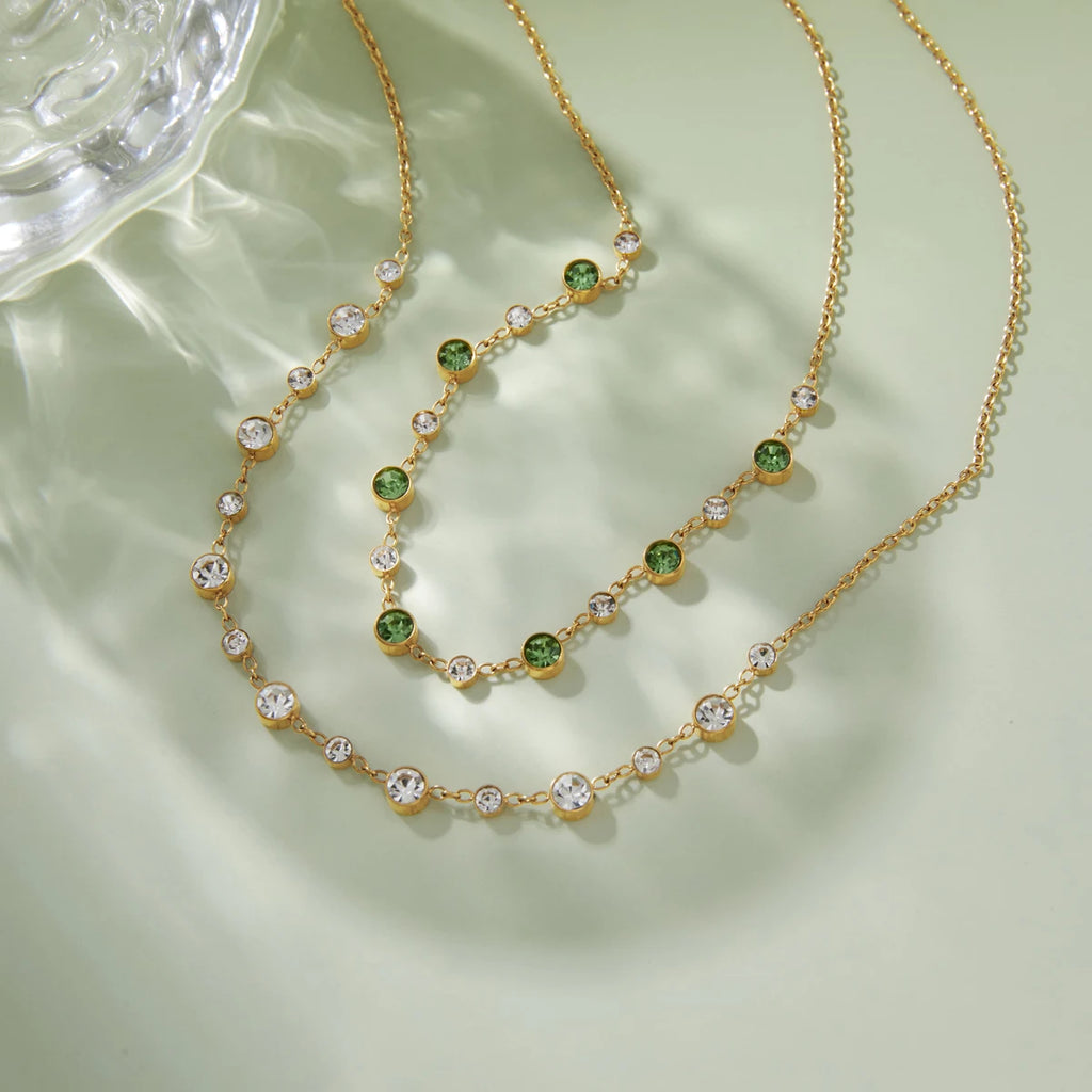 Kika Delicate Green And White Gradient Round Zircons O-Chain Necklace