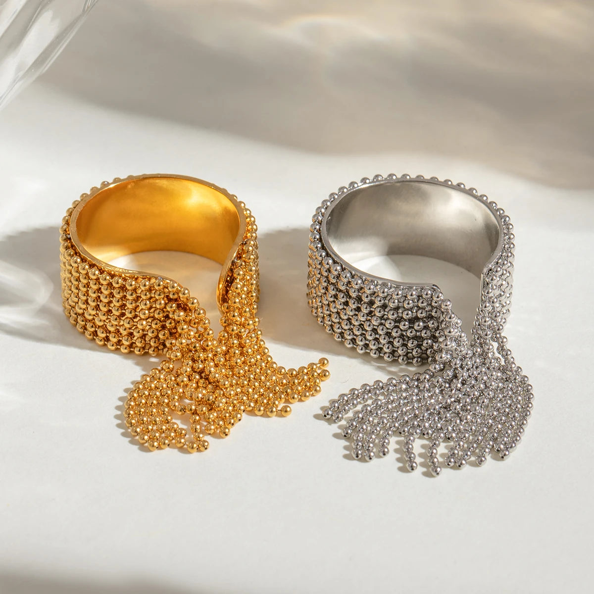Kika 316L Statement Stainless Steel Chain Tassel Finger Ring Adjustable 18K PVD Plated High Quality Charm Stylish Golden Jewel
