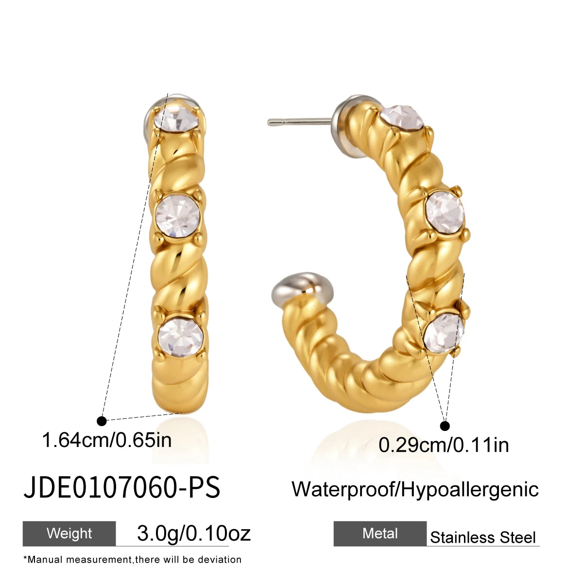 KIKA Classic Mixed Color Twisted C Shape Stud Earrings For Women 18K Gold PVD Plated Stainless Steel 316L
