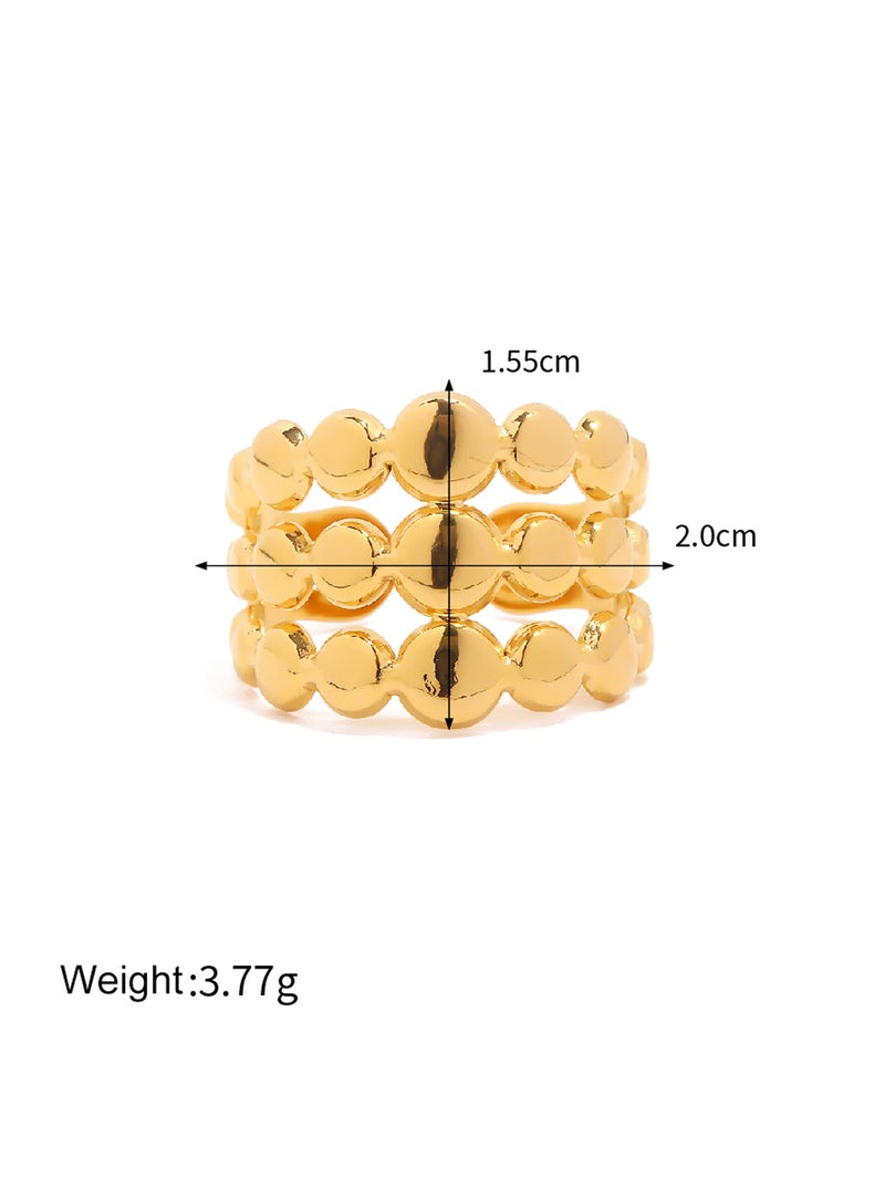 Kika Waterproof Stainless Steel Jewelry Gift 18K Gold Silver Plated Three Layer Line Bead Chain Rings for Women bijoux femme