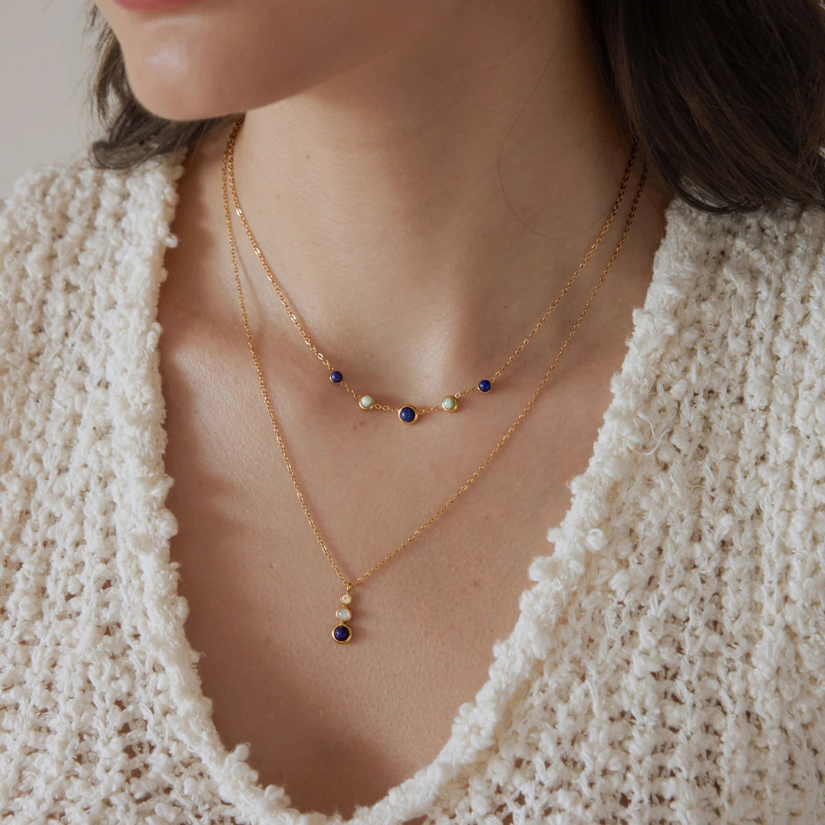 KIKA Lapis Lazuli Stone Zircon Pendant Necklace For Women Minimalist 18K Gold Plated Stainless Steel Necklace 316L