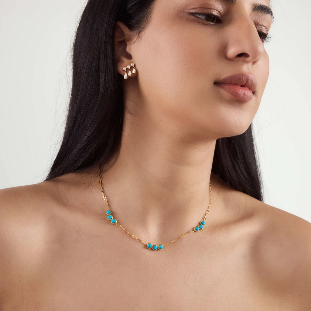 KIKA Classic Round Turquoise Zircon Necklace For Women Minimalist 18K Gold PVD Plated Stainless Steel Necklace Fashion Jewelry
