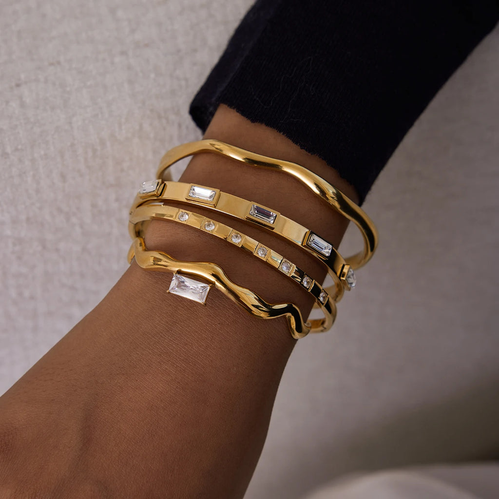 Inlay Square Shape Zircon Wave Open Bracelets