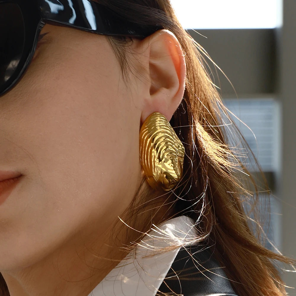 Kika Vintage Shell Couture Earrings 18K Gold Color Plated Stainless Steel Clam Shell Earrings