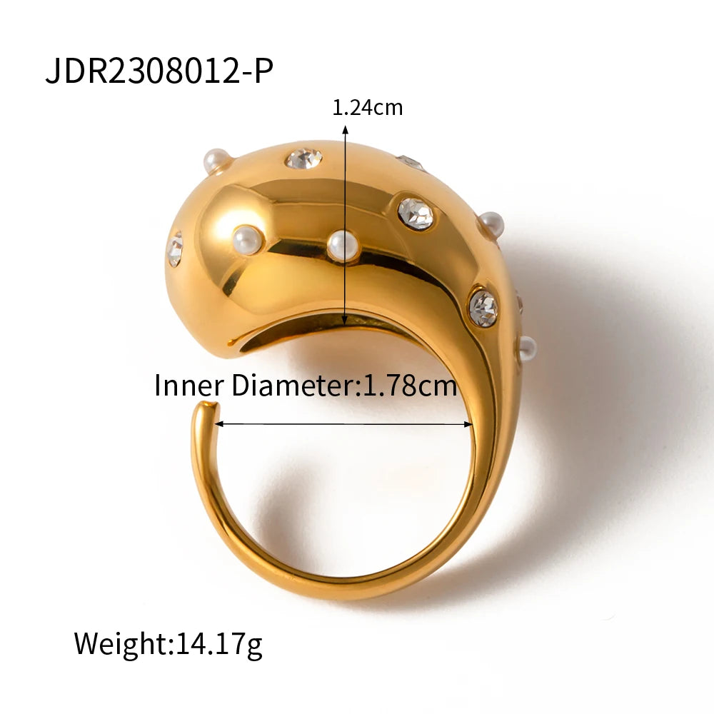 Kika Stainless Steel Half Empty Chunky Exclusive Ring 18K PVD Plated Waterproof Texture Personalized Statement Jewelry Women