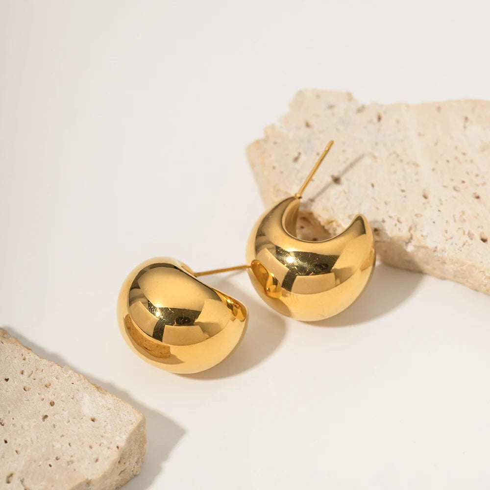 KIKA Stainless Steel 316L Chunky Stud Earrings for Women Statement Metal Texture Golden Geometric boucle