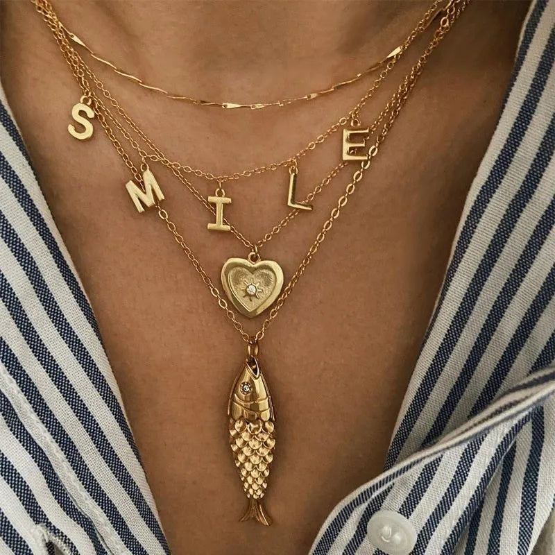 Kika  Minimalist Stainless Steel Carp Pendant Necklace