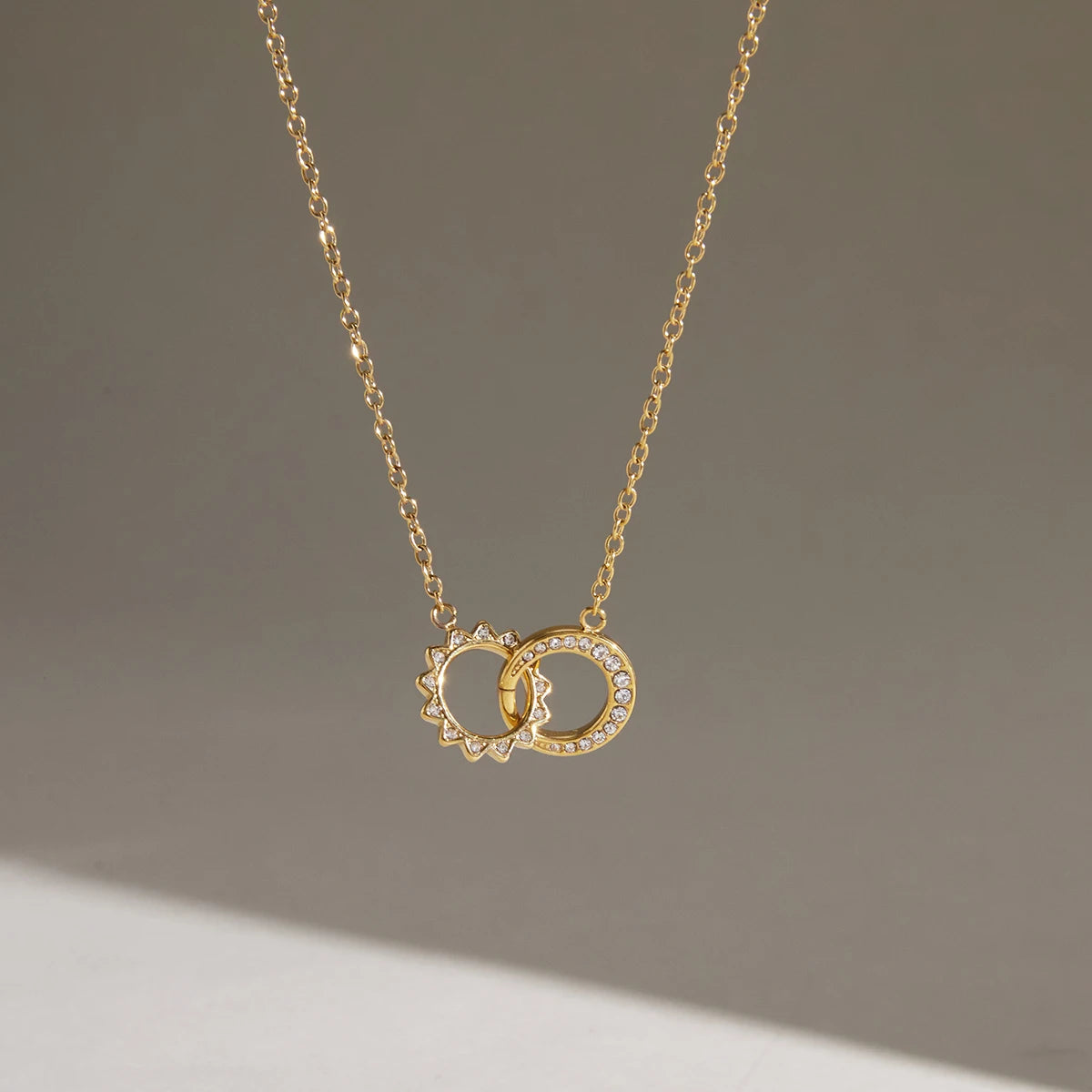 Kika Delicate Crystal Circle Sun Pendant Necklace