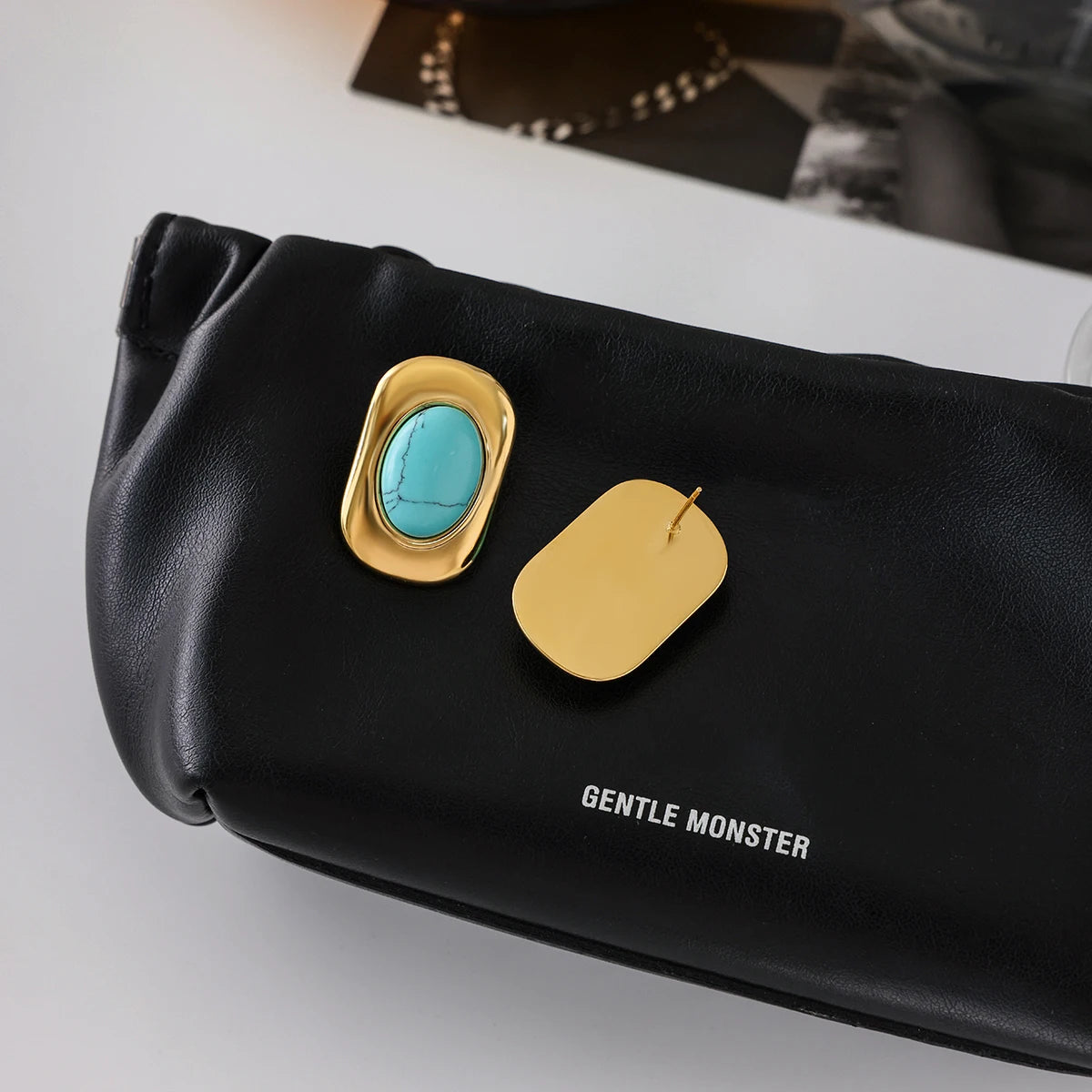 KIKA Vintage PVD Plated Stainless Steel Oval Turquoise Ear Studs Exaggerated Oversized Autumn And Winter Earrings