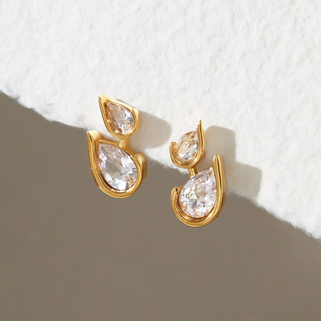 KIKA Water Drop Zircon Stud Earrings For Women Minimalist 18K Gold PVD Plated Stainless Steel Earrings Fashion Jewelry Gift
