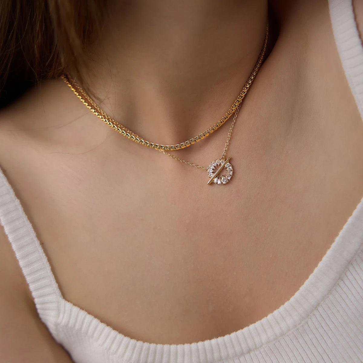 KIKA Water Drop Zircon Pendant Necklace 18K Gold PVD Plated Stainless Steel 316L