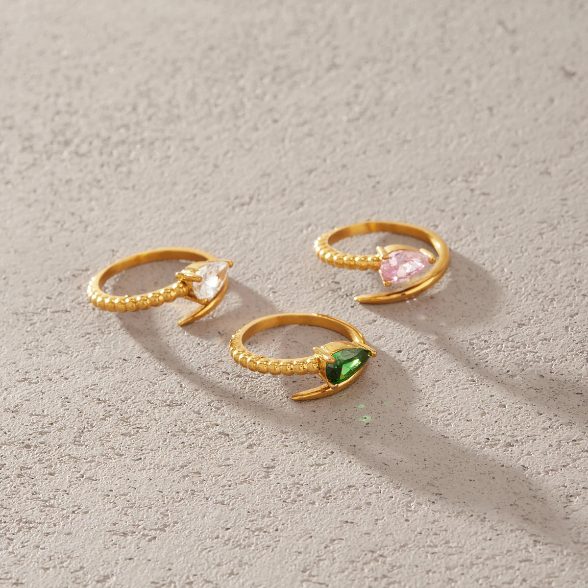 KIKA Water Drop Zircon Snake Shape Open Rings 18K Gold PVD Plated Stainless Steel 316L