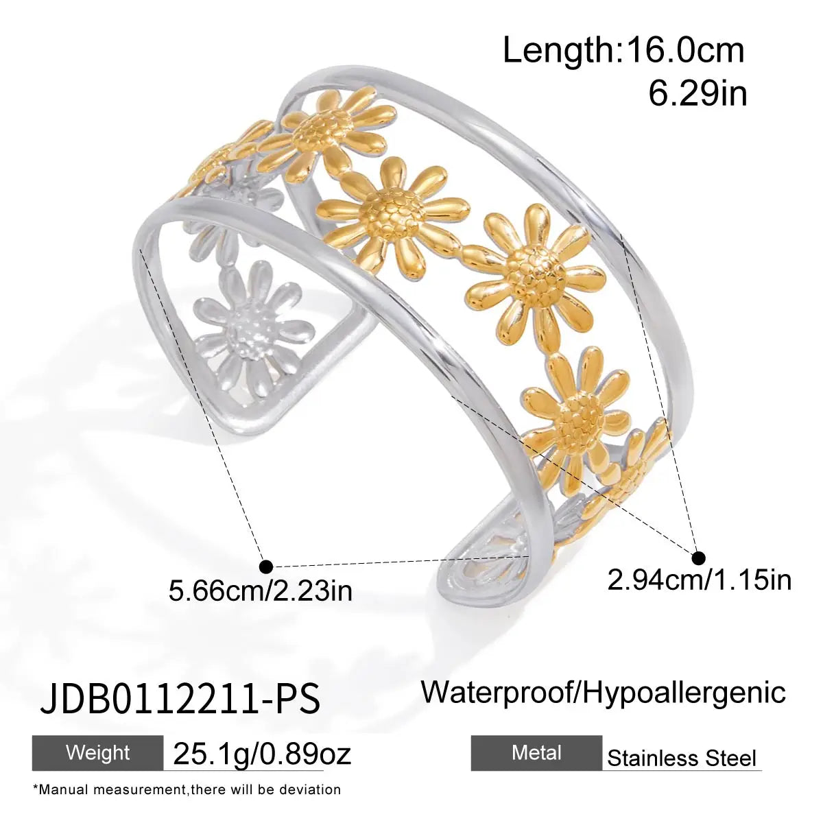KIKA Classic Color-Blocked Hollowed-Out Daisy Flower Opening Bracelet For Women 18K PVD Plated Stainless Steel Bracelets Gifts