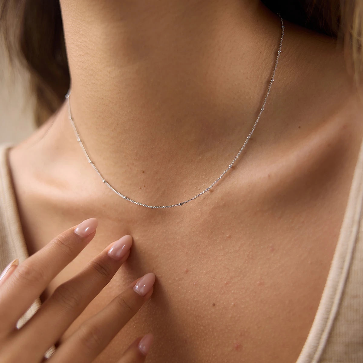 Kika  Minimalist Steel-color Bead Chain Necklace