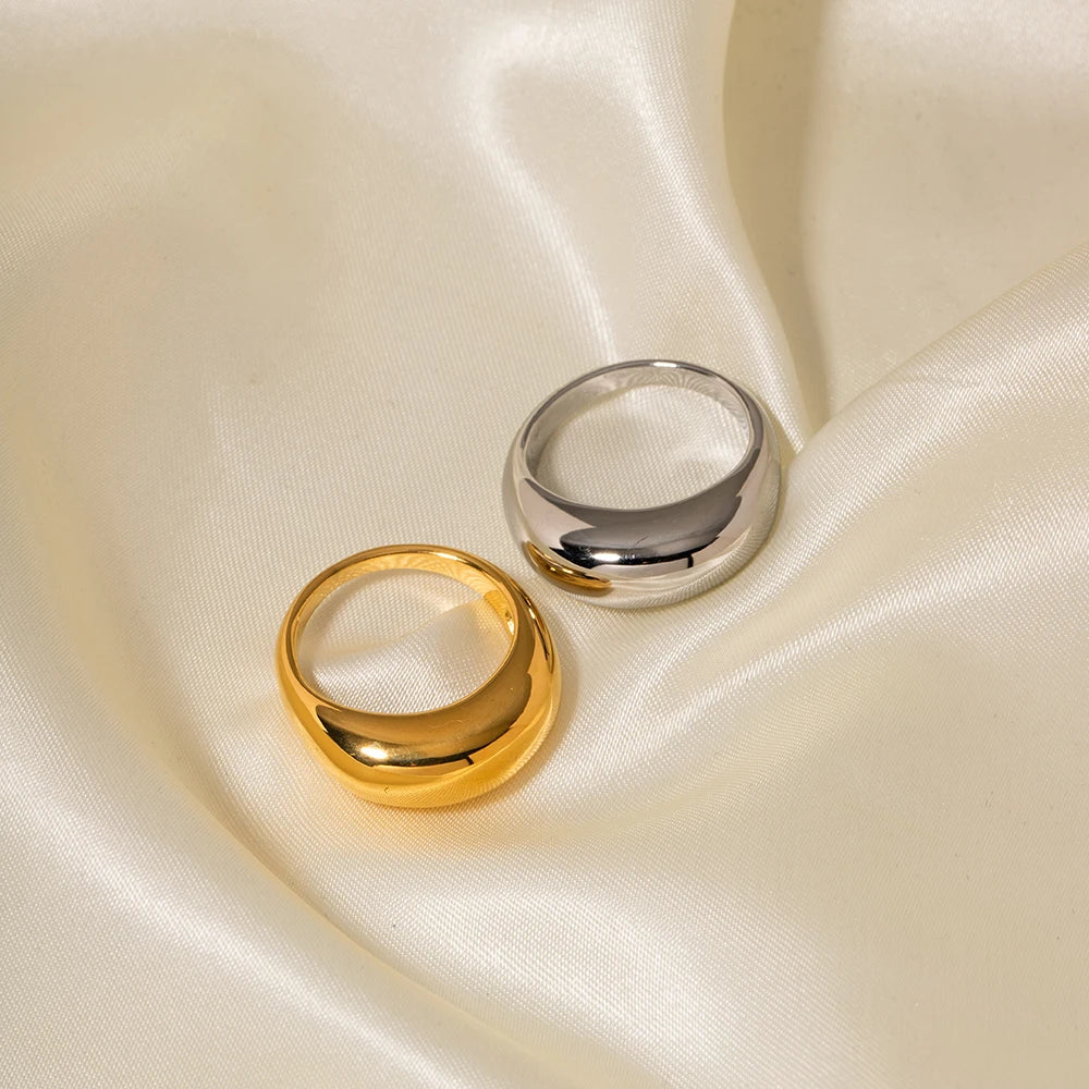 KIKA Statement Chunky Rings For Women 18K Gold Plated Stainless Steel Rings Waterproof Jewelry Accessories
