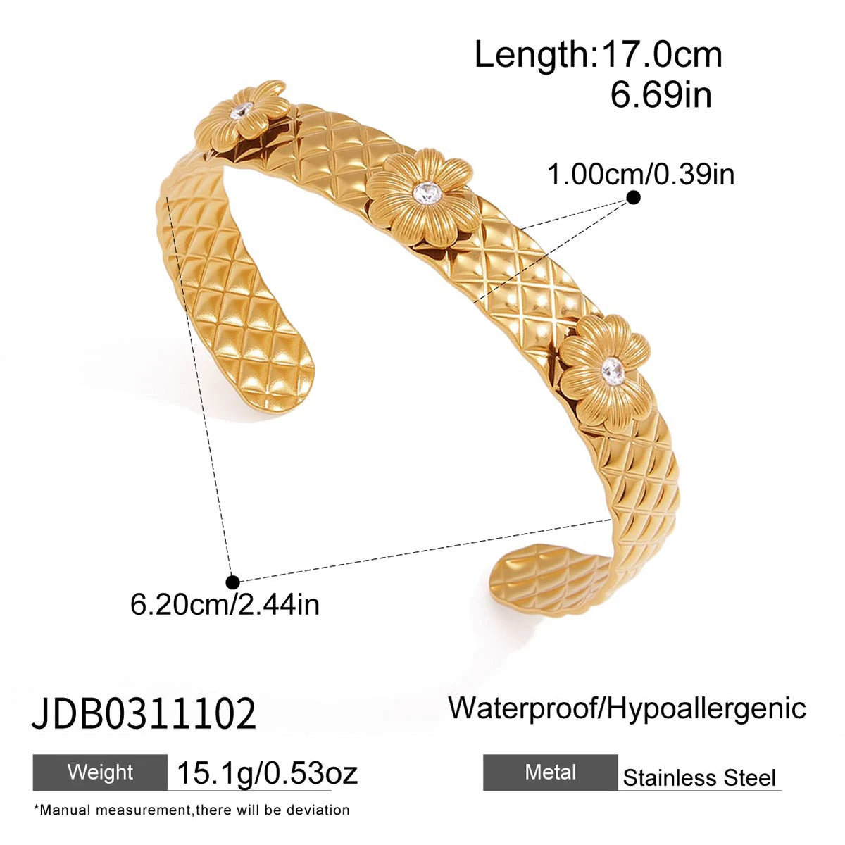 KIKA Classic Daisy Flower Bracelet With White Zircon Accents Jewelry Set For Women Gold Plated Stainless Steel Layered Jewelry