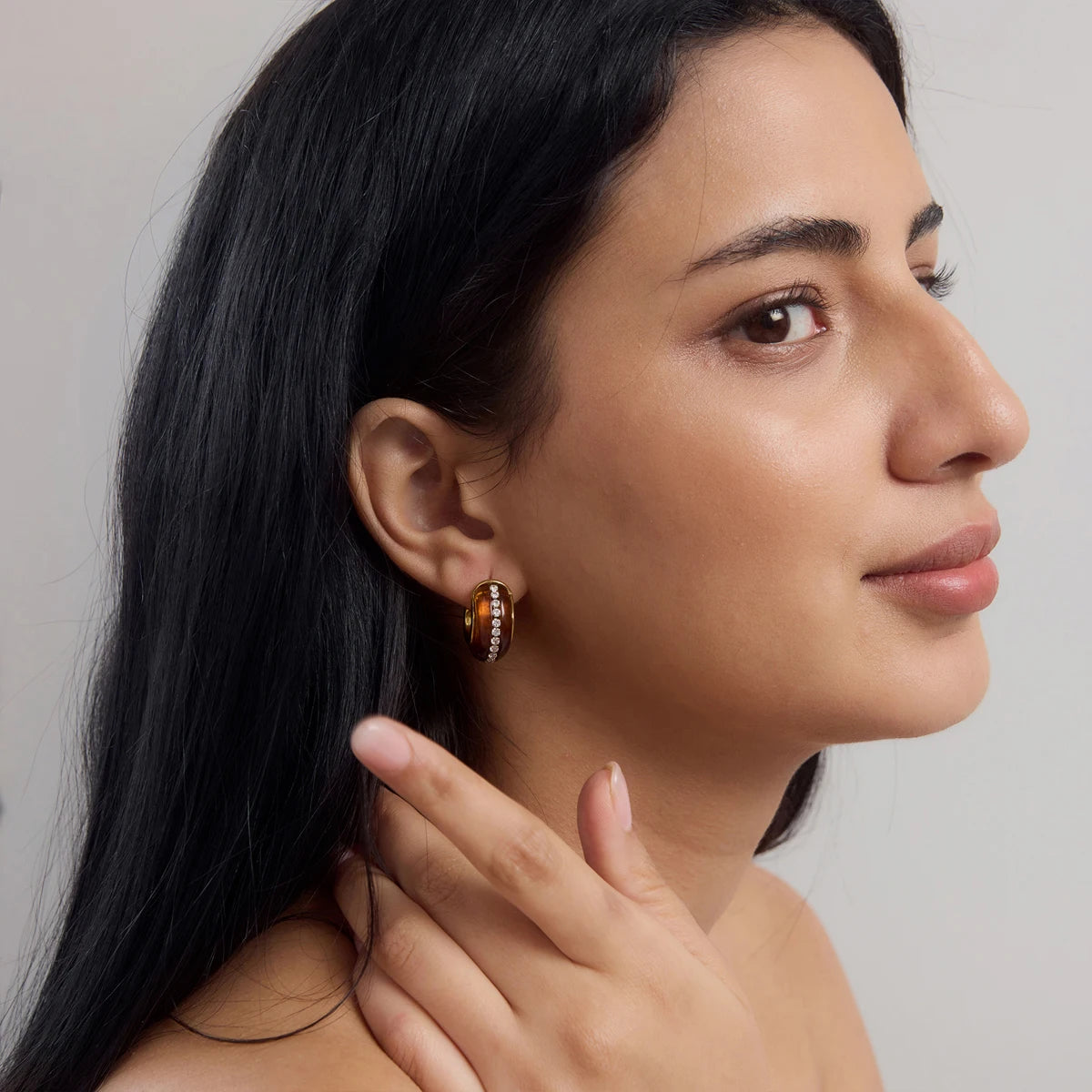 KIKA Zircon Resin Stud Earrings For Women Minimalist C Shape 18K Gold PVD Plated Stainless Steel Earrings Fashion Jewelry Gift