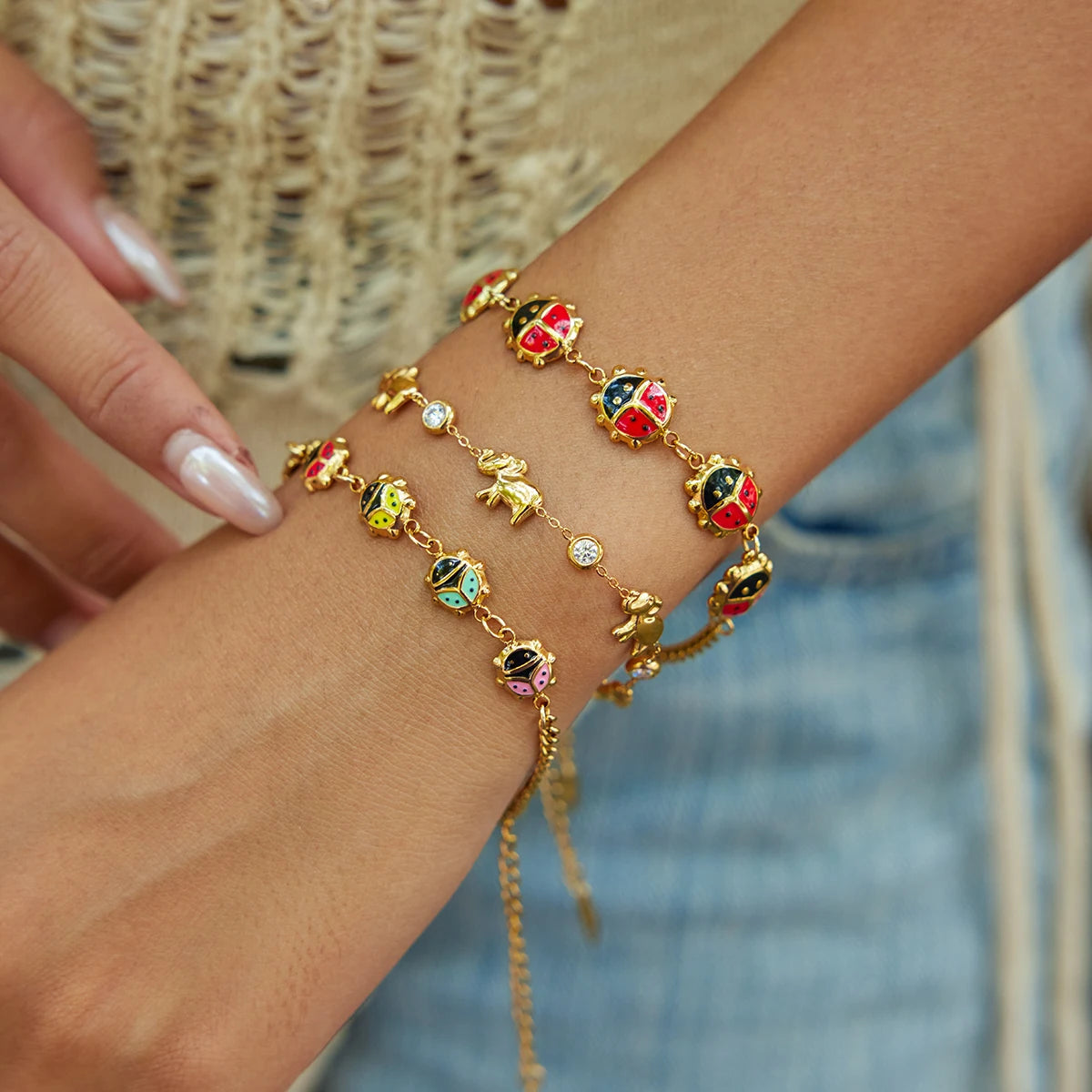 KIKA Vintage White Zircon Elephant Animal Bracelet 18K Stainless Steel 316L  Gold Color Stackable Chain Bracelet