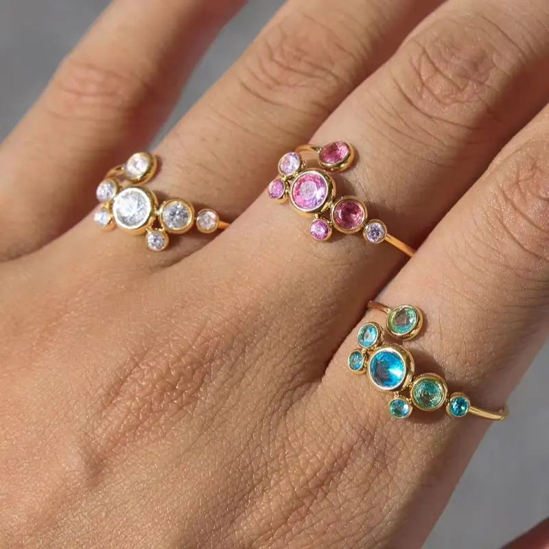KIKA Multicolor Round Zircon Open Rings 18K Gold PVD Plated Stainless Steel 316L