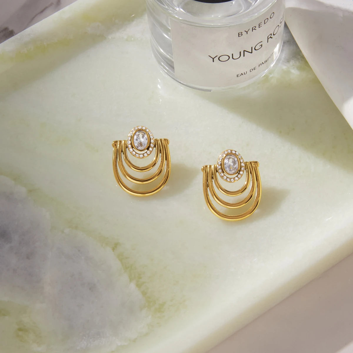 KIKA Delicate Zircon Hollow Stud Earrings PVD Plated Stainless Steel 316L