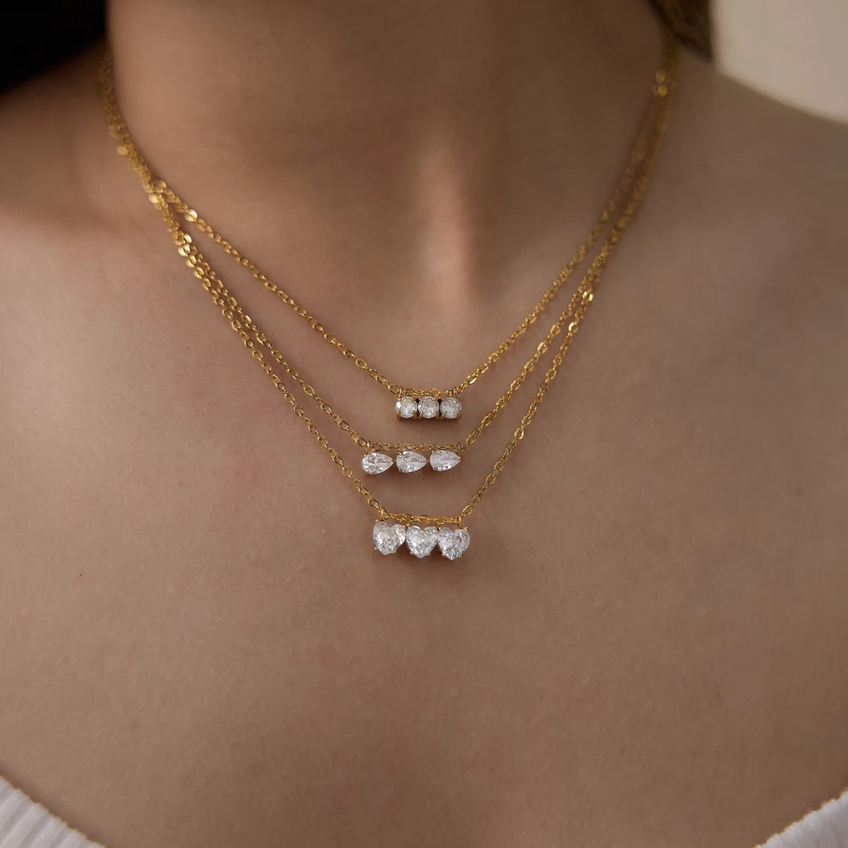 Kika Water Drop Round Heart Zircon Pendant Necklace ñ18K Gold PVD Plated Stainless Steel 316L