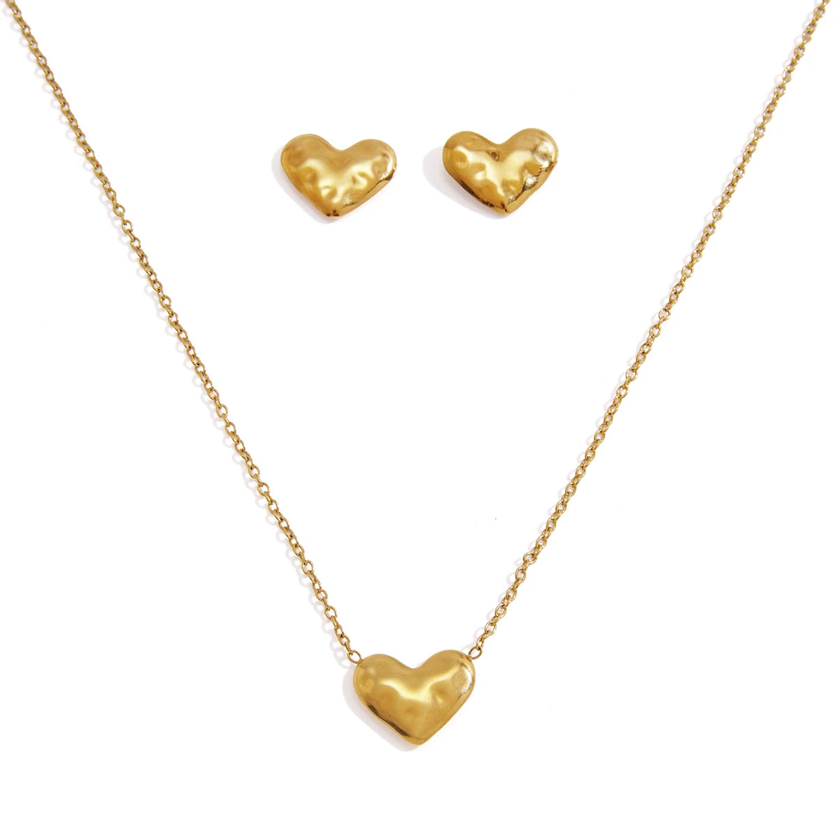 Kika Delicate Heart Necklace Earrings Jewelry Set 18K Gold PVD Plated Stainless Steel 316L