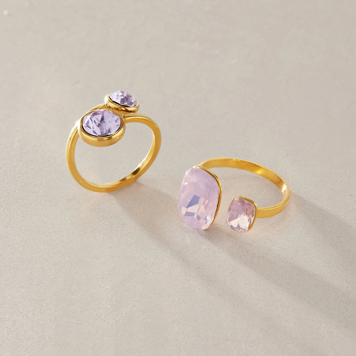 KIKA Elegant Geometric Glass Crystal Open Rings 18K Gold PVD Plated Stainless Steel316L