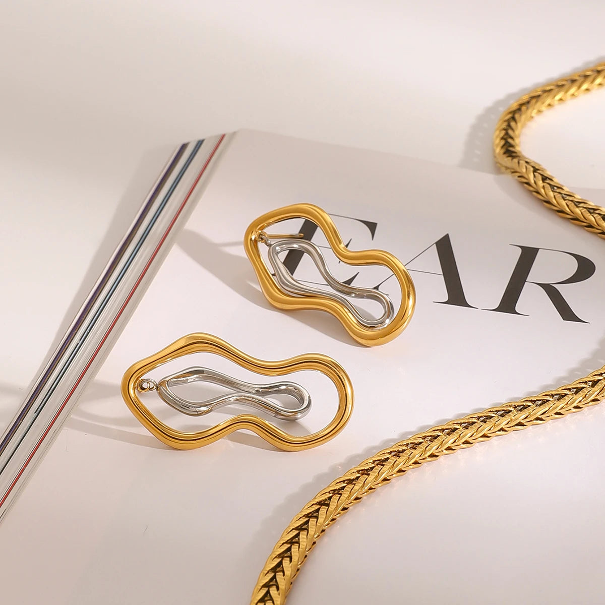 Two Tone Sculptural Freeform Earrings