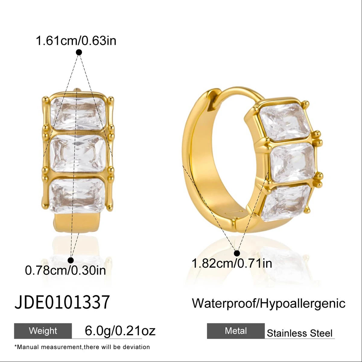 KIKA Delicate Rectangle Zircon Clip Earrings