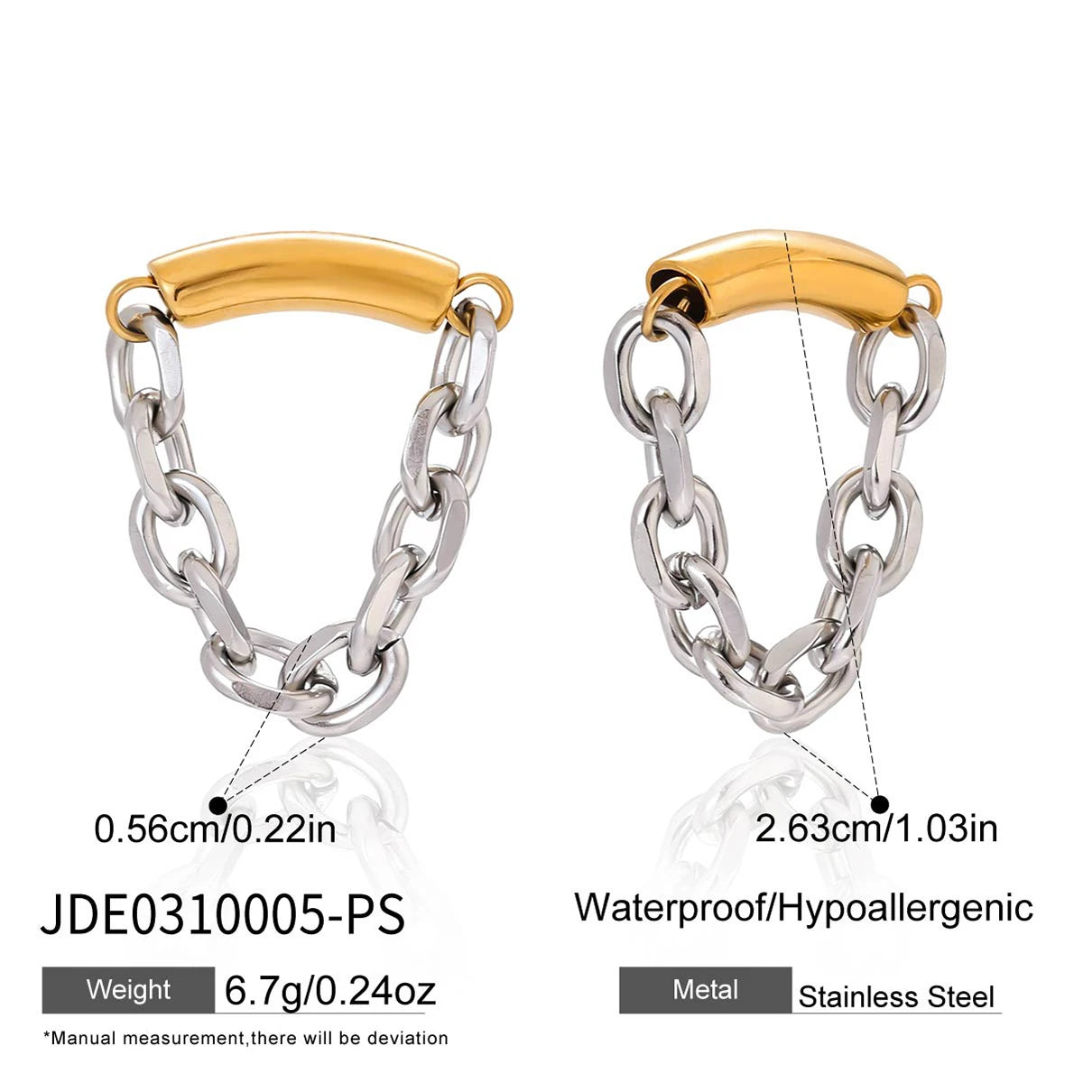 Minimalist 18K Gold And Silver Color-block Chain Tassel Earrings